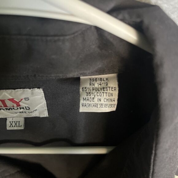 ELY Diamond Black XXL LS Western Casual‎ Shirt Embroidered Eagle Polyester Blend - Picture 6 of 10